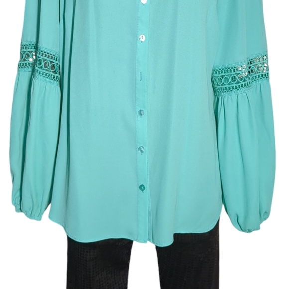LAURA Luxury Green Long Sleeves Embellished Blouse Size 10 - Picture 7 of 14
